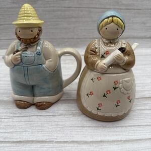 Vintage Otagiri Farmer's Sugar And Creamer Hand Painted Ceramic - Japan